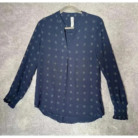 Women's Blue Polkadot BohoTunic Blouse V-Neck‎ - Medium - Picture 1 of 7